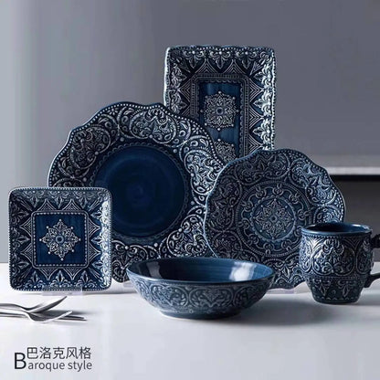 1pcs Western Dinner Plates Ceramic Dishes Tableware Dinnerware Steak Dessert Noodle Cup Serving Baroque Northern Europe.
