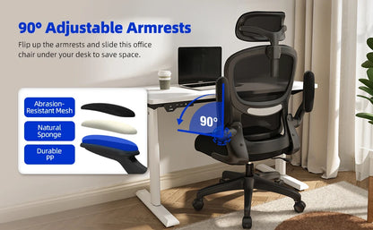 AUTHMIC Ergonomischer Bürostuhl -135 °   Liege- und höhenverstellbarer Sitz, klappbare Armlehnen, verstellbare Kopfstütze, Heimbürostuhl