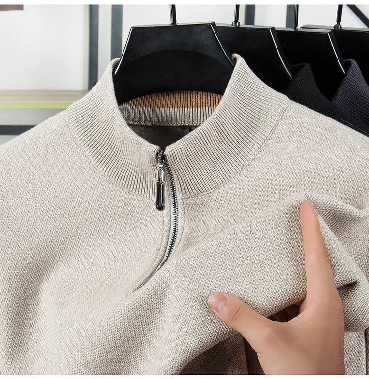 High Quality Velvet Thickening Sweater Bottoming Shirt, Men's Half Zip Pullover, Casual Loose New Warm T-shirt, Knitwear.