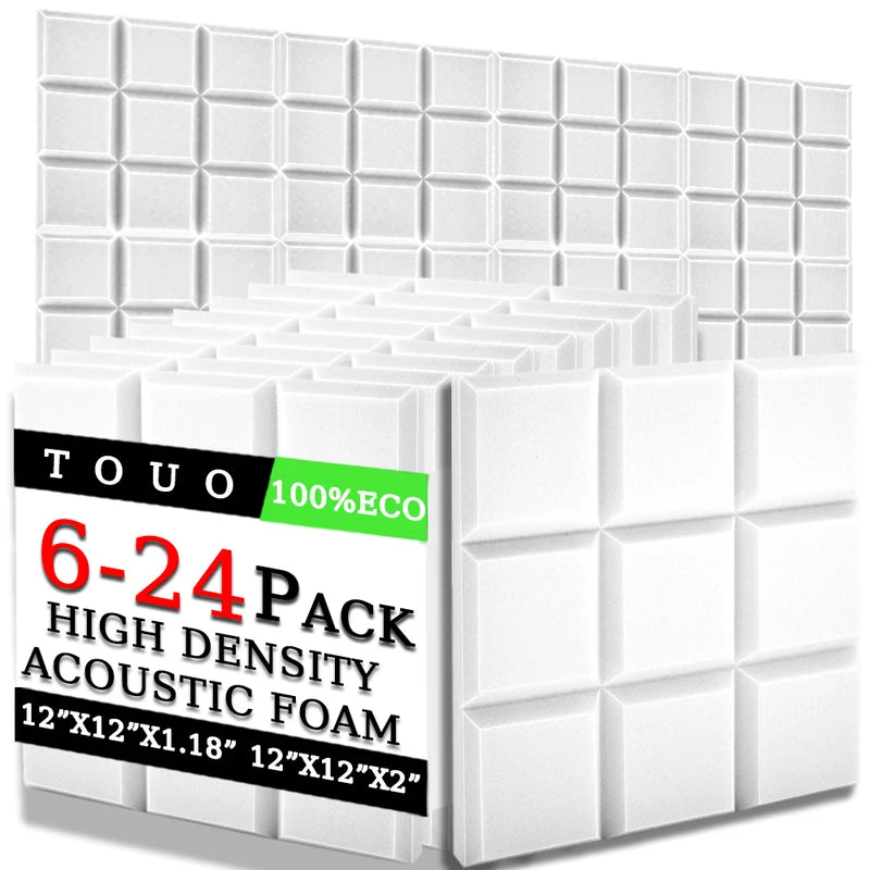 TOUO 6/12/24 Pcs Beveled Edge 9 Block Tiles Acoustic Foam Flame Retardant Soundproof Material Drum Room Acoustic Treatment