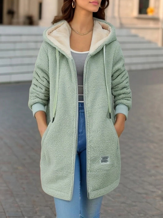 Verdicktes, mit Fleece gefüttertes Sweatshirt für Damen, Strickjacke mit Kapuze, trendige Winterjacke aus Lammwolle im neuen Stil