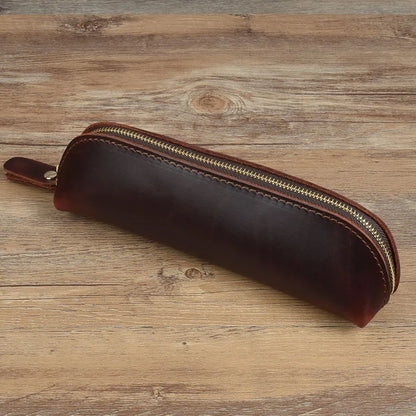 Vintage Leather Pencil Bag Simple Stationery Hoder Pen Case Storage Bag Zipper Pencil Pouch Glasses Box School Supplies.