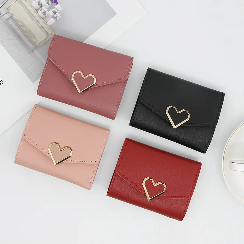 Korean version women wallet short heart-shaped three fold women's wallet multi card slot card bag zero wallet  purses for women.