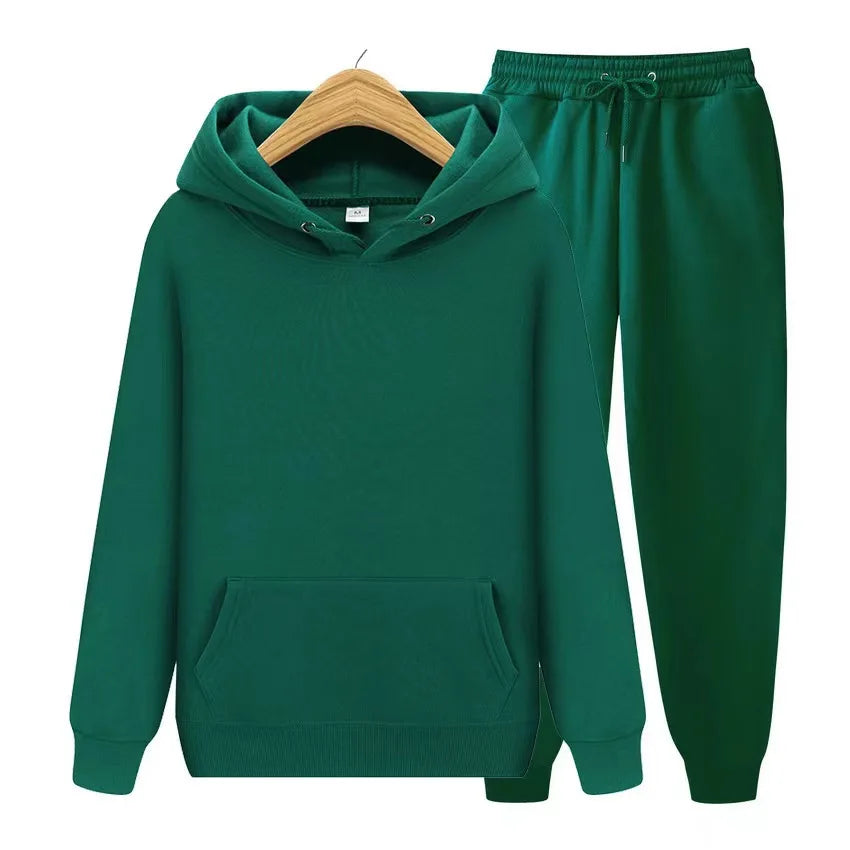 New Men Tracksuit Spring Autumn Two Pieces Sets Oversize Outfits Hooded Sweatshirts + Trouser Solid Sportswear Women Warm Suits.