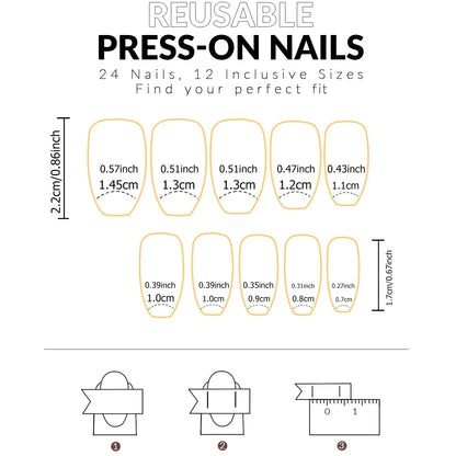 ARTAUG 24PCS Short Press On Nails Square Pink Fingertip White French Trim Press On Nails Full Cover Fake Nails Set Nail.