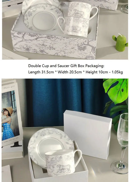 Red, Blue, Gray Tiger Series  Animal Images Bone Porcelain Coffee Cup Plate European Afternoon Tea Cup and Saucer Set Gift Box.