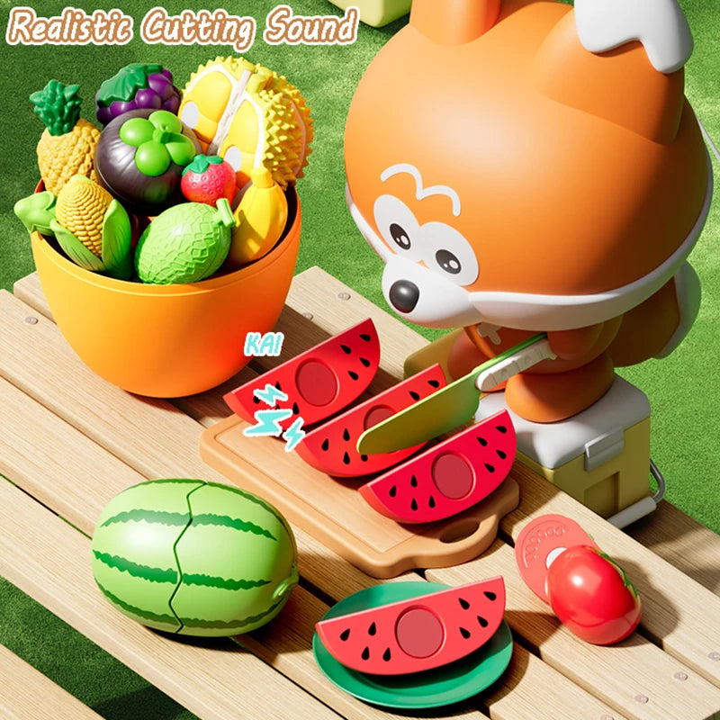Kid Pretend Play Kitchen Toy Set Simulation Cut Fruit Vegetables Sensory Game Make Pizza Food Cook Girl Interactive Education To.