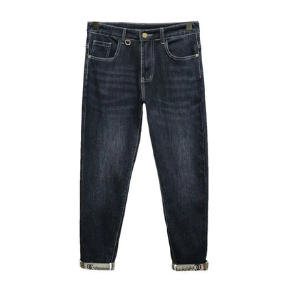 Zerrissene, reguläre, schmale Passform, gerade Jeans, bequem, lässig, Herbstmode, Denim-Hose, klassische, dünne Vintage-Unisex-Herren-Stretchhose.