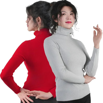 Frauen Pullover Winter Warm Hohe Kragen Strickwaren Langarm Schlank Jumper Frau Thermische Tops Kleidung Pullover Rollkragen Pullover