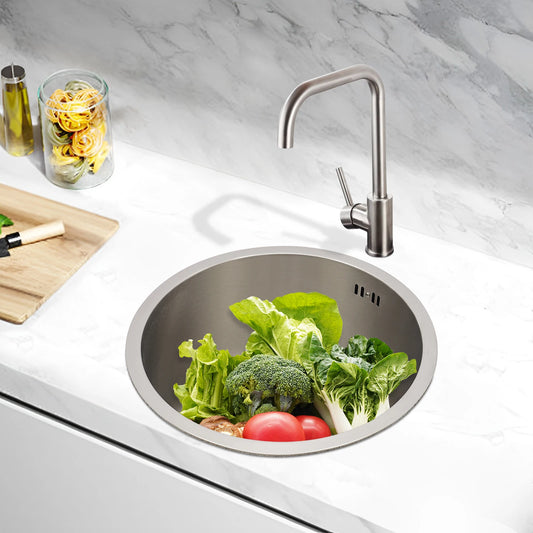 41 cm kreisförmige, vertiefte und vergrößerte Küchenspüle aus Edelstahl 304 mit einer Schüssel