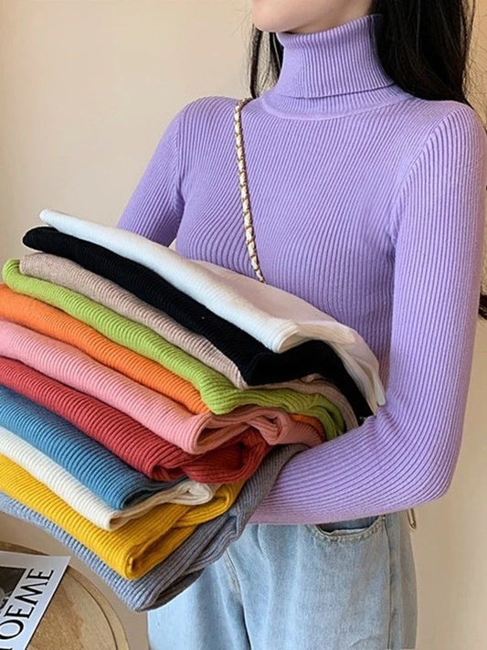 JMPRS Rollkragenpullover Frauen Mode Einfache Winter Pullover Jumper Hohe Elastische Gestrickte Herbst Weibliche Grundlegende Tops Casual Bluse