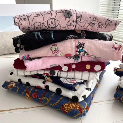 2025 New Pajamas Suit Cotton 2 Piece Set Women Print Cartoon Nightwear Long Sleeve Trousers Set Autumn Loungewear Home Clothes.