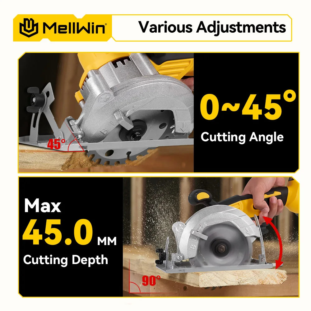 MELLWIN 5 Zoll 125 MM Bürstenlose Elektrische Kreissäge Handheld Multifunktionale Holz Metall Cutter Power Tool Für 21 V 18 V Batterie