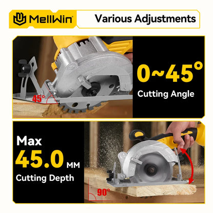MELLWIN 5 Zoll 125 MM Bürstenlose Elektrische Kreissäge Handheld Multifunktionale Holz Metall Cutter Power Tool Für 21 V 18 V Batterie
