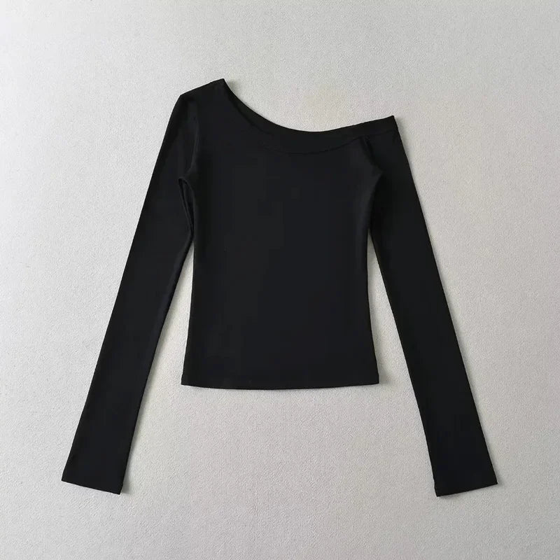 Women One Shoulder Long Sleeve Fitted Top