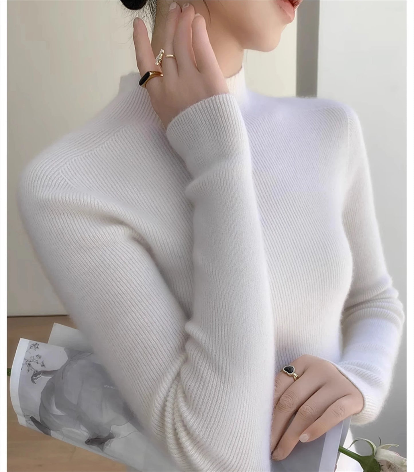 Women Fashion Tops Autumn Winter 2025 Turtleneck Sweater Women Knitted Pullovers Korean Style Simple Base Layer Knitted Sweater.