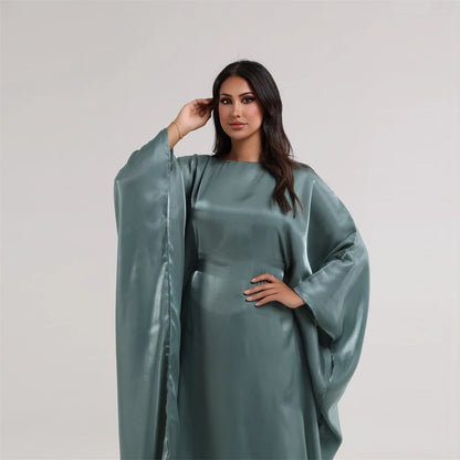 Muslim Kaftan Dress Satin Batwing Abaya For Women Dubai Luxury 2024 Islam Kebaya Robe Caftan Marocain Femme Musulmane Vestidos.