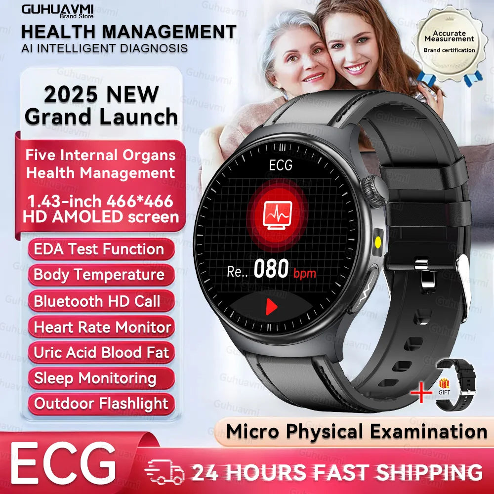 2026 New Smart Watch Men ECG+PPG Blood Lipids Uric Acid Blood Pressure Bluetooth Call 1.43'' Sapphire Smartwatch Remote Nursing