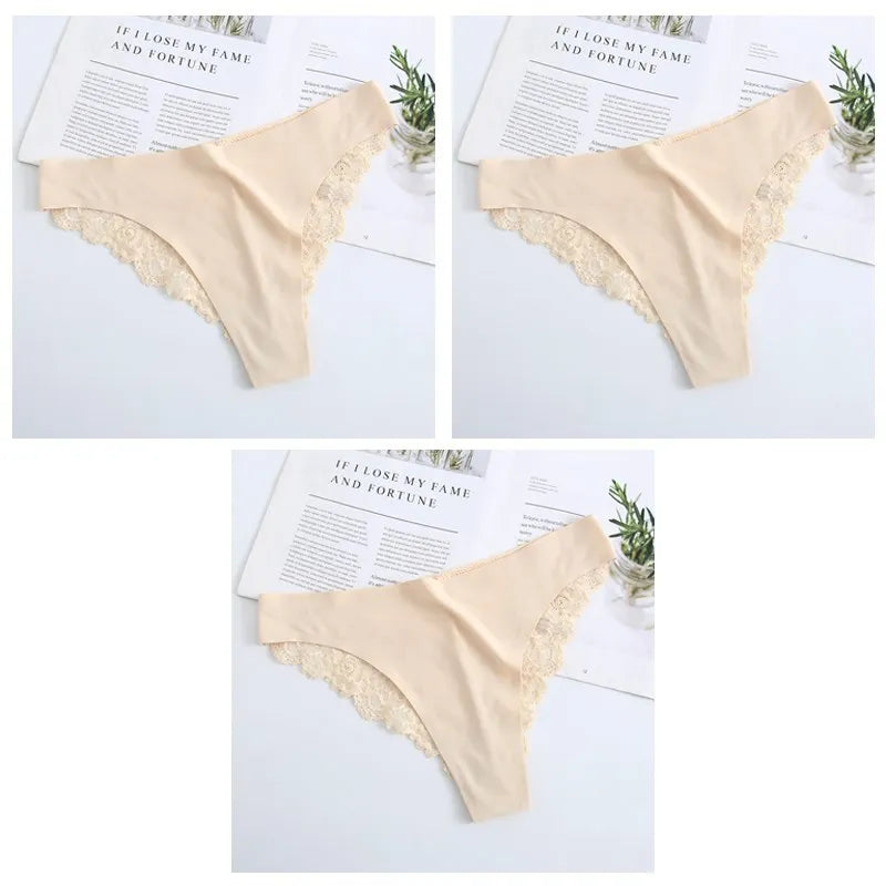 3PCS Women's Sexy Lingerie Panties Lace Plus Size Briefs Low Waist Underpants Intimates Seamless Briefs Silk Panty Women Tangas.