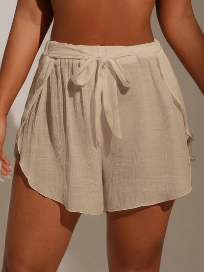 Cover Pants Ups Wrap Up Shorts Swimsuit Cover Ups Casual Hollow Out Frenulum Elastic Waist Short Pants Lounge Shorts Swimwear.