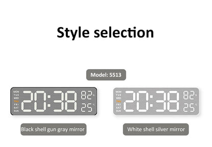 Wanduhr mit Spiegel-Bürsten-Finish, Premium-Gefühl, geräuschlos, Wanduhr, Tischwecker, Temperaturanzeige, Schlafzimmer, Büro, Wohnzimmer, Dekoration