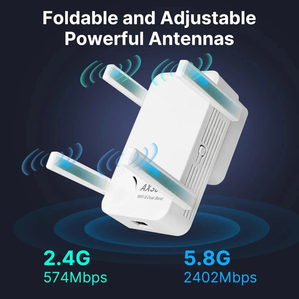 WIFI6 AX3000 Gigabit Wireless Repeater Router Dual Band 2.4/5Ghz Signal Booster 4 High-gain Antenna Long Range Amplifer for Home.