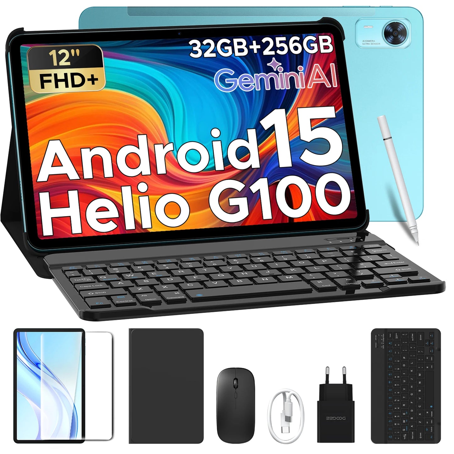 Doogee Tab E3+ 2 in 1 Tablet Pc Gemini Ai 12"" 2K Display Android 15 32Gb Ram(8+24) 256Gb Rom 8800Mah Battery Helio G100 Tabletpc