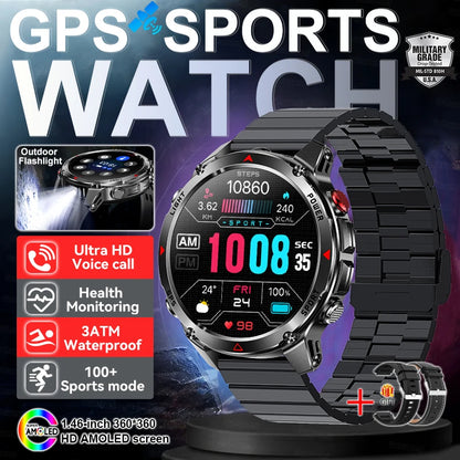 2025 New Military T-Rex 3 GPS Sports SmartWatch Compass Altimeter IP69K Waterproof Battery Call heart rate Fitness Bracelet Men