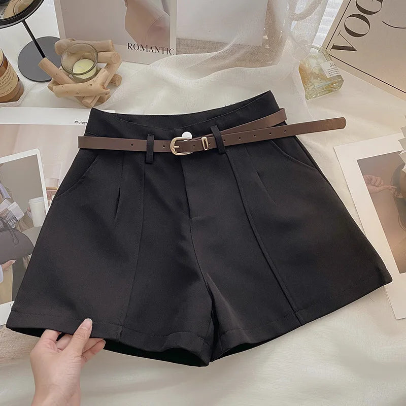 Casual Women A-Line Shorts Fashion Office Lady Commute Vintage Solid High Waist Short Pants Casual Streetwear Summer Trousers