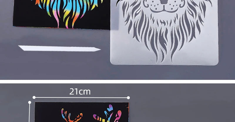 Scratch Art Paper Set 10 Sheets 5 Stencil Templates World Landmarks Animal DIY Kit Creative Painting Craft Magic Toy Kids Gift.