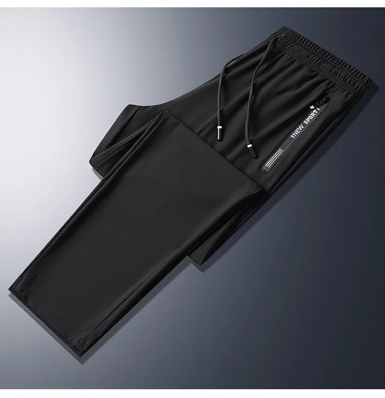 Men Summer Thin Ice Silk Pants Loose Style Workwear Casual Quick Dry Sports Pants Long Breathable High Elasticity.