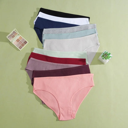 5PCS Women's Cotton Panties Sexy Low Waist Briefs Striped Underpants Female Comfortable Stretch Lingerie Ladies Soft Underwear.