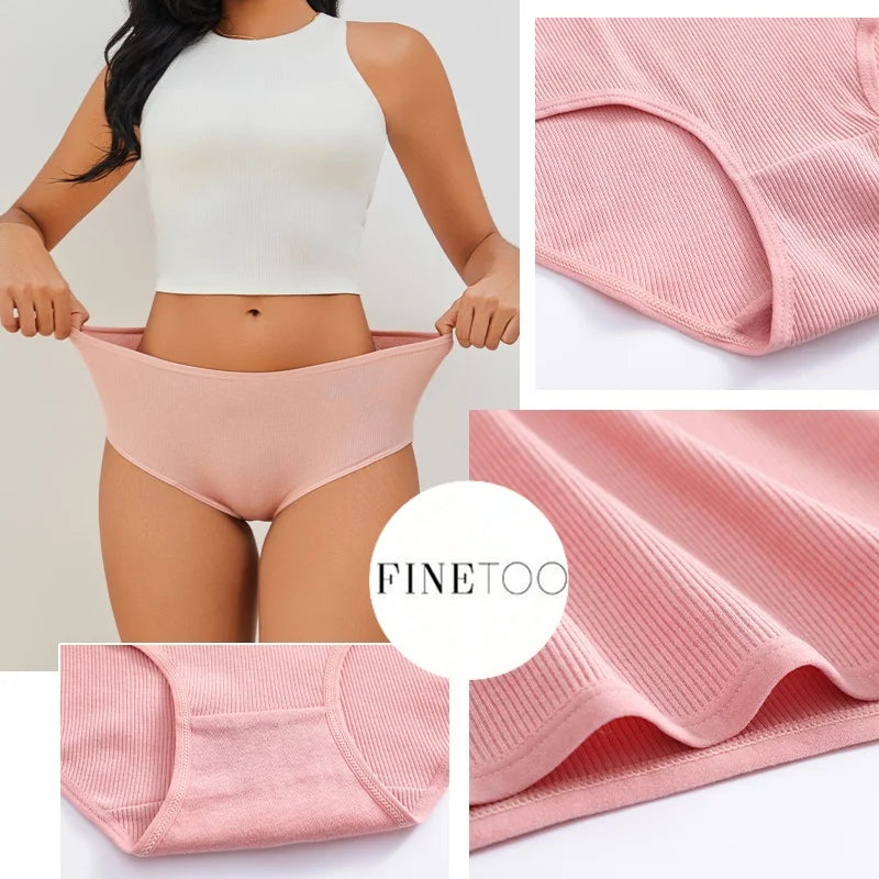 7Pcs Women's Cotton Panties Solid Color Plus Size Briefs Female Mid Waist High Elastic Underwear Cozy Breathable Lingerie S-2XL.