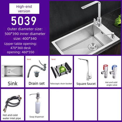 Kitchen Sink Stainless Steel Transversal Side Loading Side Holes Cafeteria Dish and Wash Vegetable Basin Large Size Single Slot