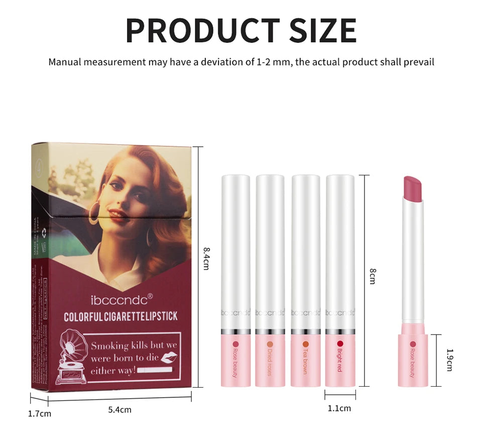4 pcs/set Cigarette Lipstick Set Long Lasting Lip Glaze Matte Lip Gloss Waterproof Lip Stick Tube Nude Lip Tint Makeup Cosmetics