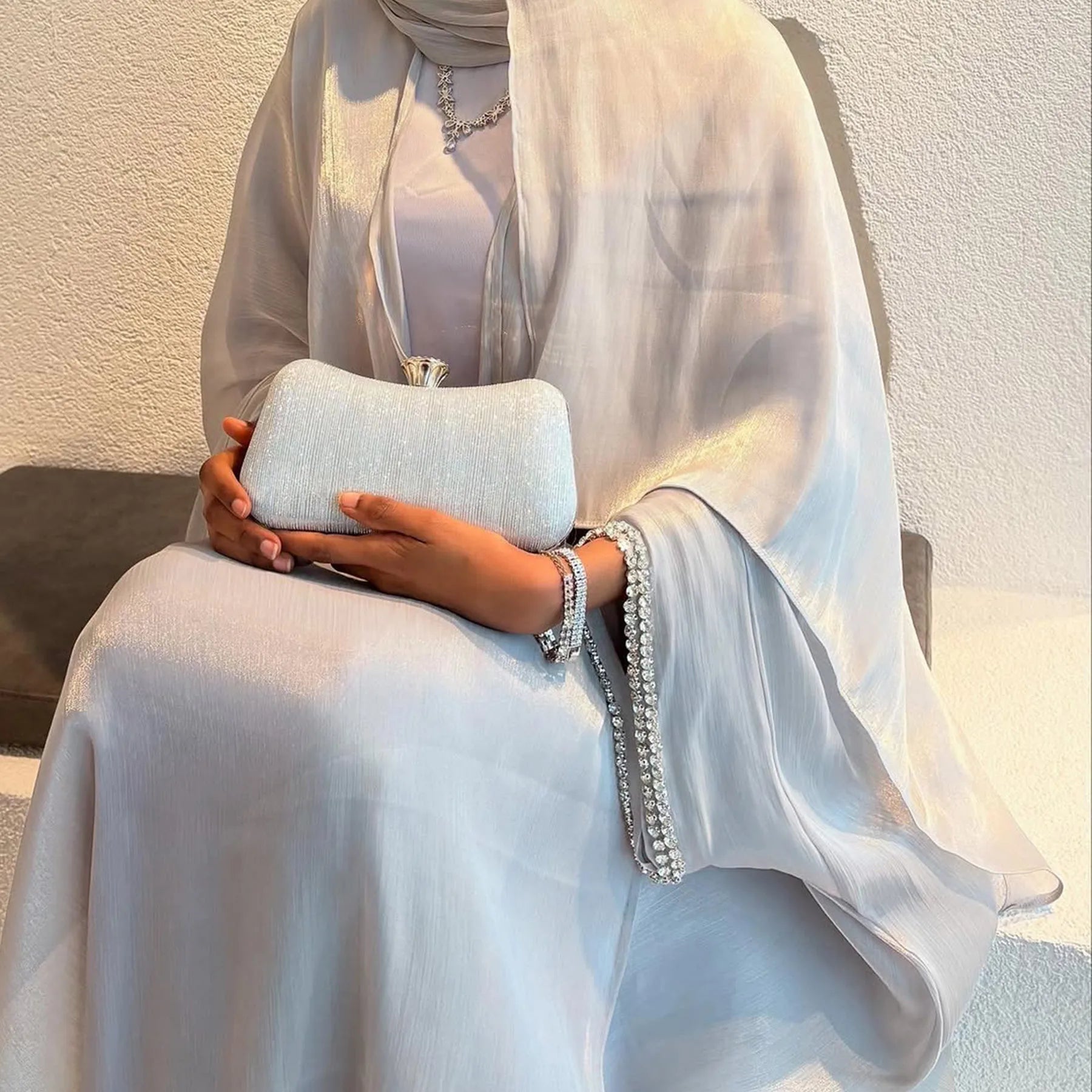 2025 New Abaya Set Shinny Dubai Abaya Cardigan Inner Dress Hijab 3pcs Set Islamic Clothing Women Abaya Muslim Dress.