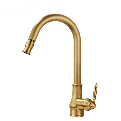 Antique Brass Kitchen Faucet Pull Out Spout Kitchen Faucets Black Single Hole Swivel Hot Cold Water Kitchen Mixers Taps