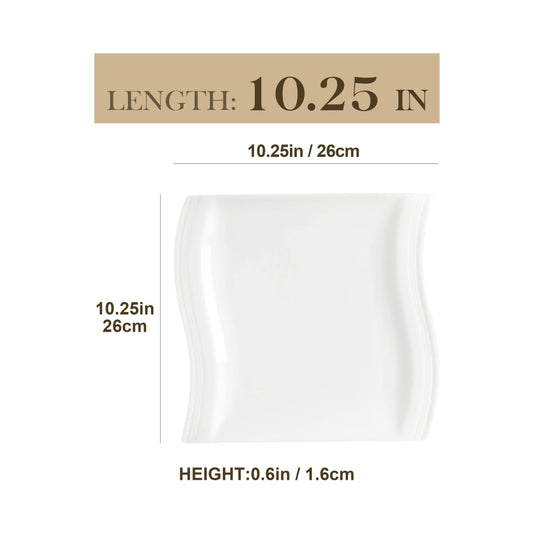 MALACASA 6/12 Piece Flora 10.25" Ivory White Porcelain China Ceramic Cream White Dinner Plates for Dinner/Cake/Beef/Pasta/Fruit.