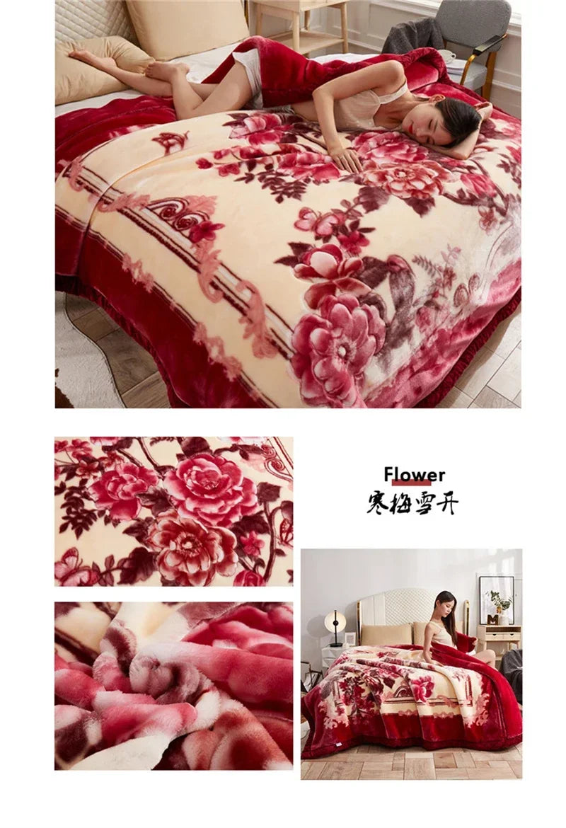 European Style Warm Raschel Blanket for Winter High End Soft Thicken Warmth Weighted Blanket Double Side Flocked Comforter Duvet