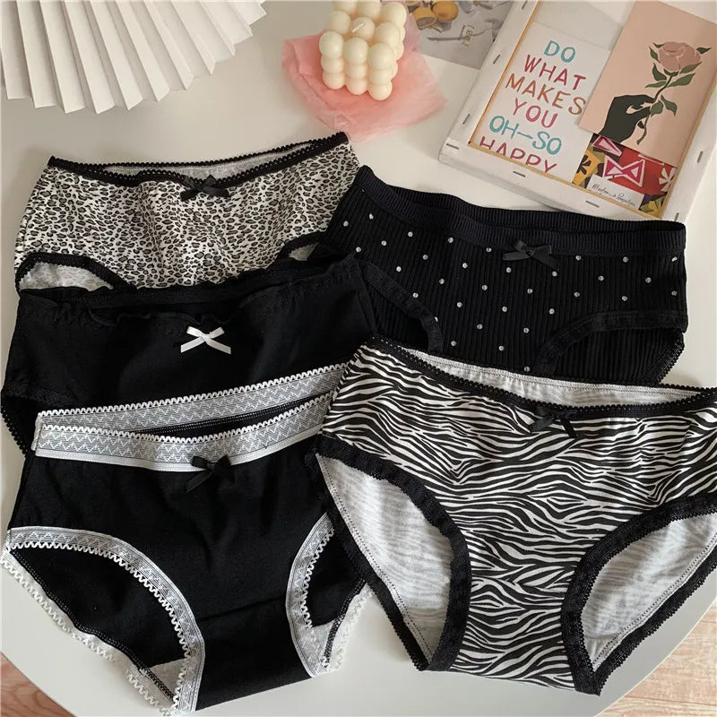 Cotton Women's Sexy Panties Black Underwear Girls Briefs For Ladies Shorts Soft Breathable Lingerie Intimates Underpant 5Pcs/Set