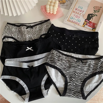 Cotton Women's Sexy Panties Black Underwear Girls Briefs For Ladies Shorts Soft Breathable Lingerie Intimates Underpant 5Pcs/Set