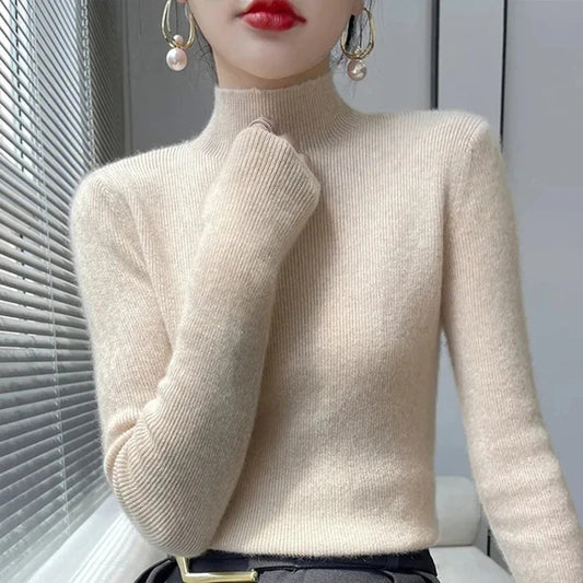 MEXZT Solide Pullover Frauen Hälfte Rollkragen Gestrickte Pullover Harajuku Koreanische Dicke Strickwaren Herbst Winter Mode Schlank Jumper