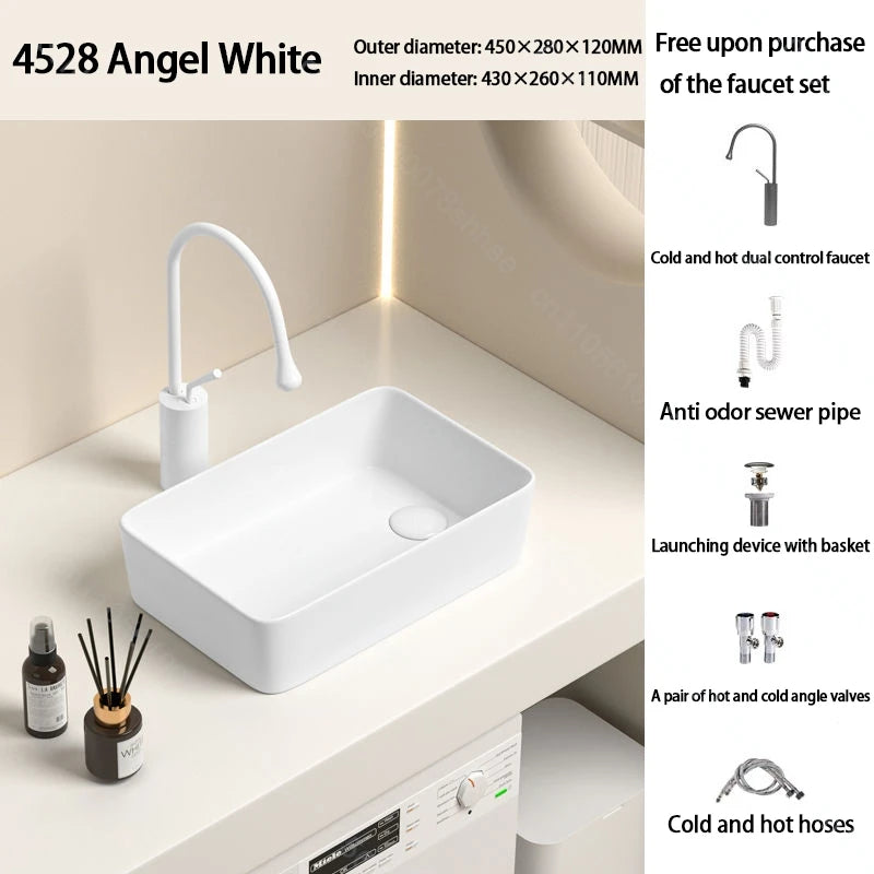 Luxuriöses Keramikgefäßwaschbecken, quadratisches Badezimmerwaschbecken, Arbeitsplatte, Kunstwaschbecken für Waschtischplatte, Keramik-Badezimmerwaschbecken für den Heimgebrauch