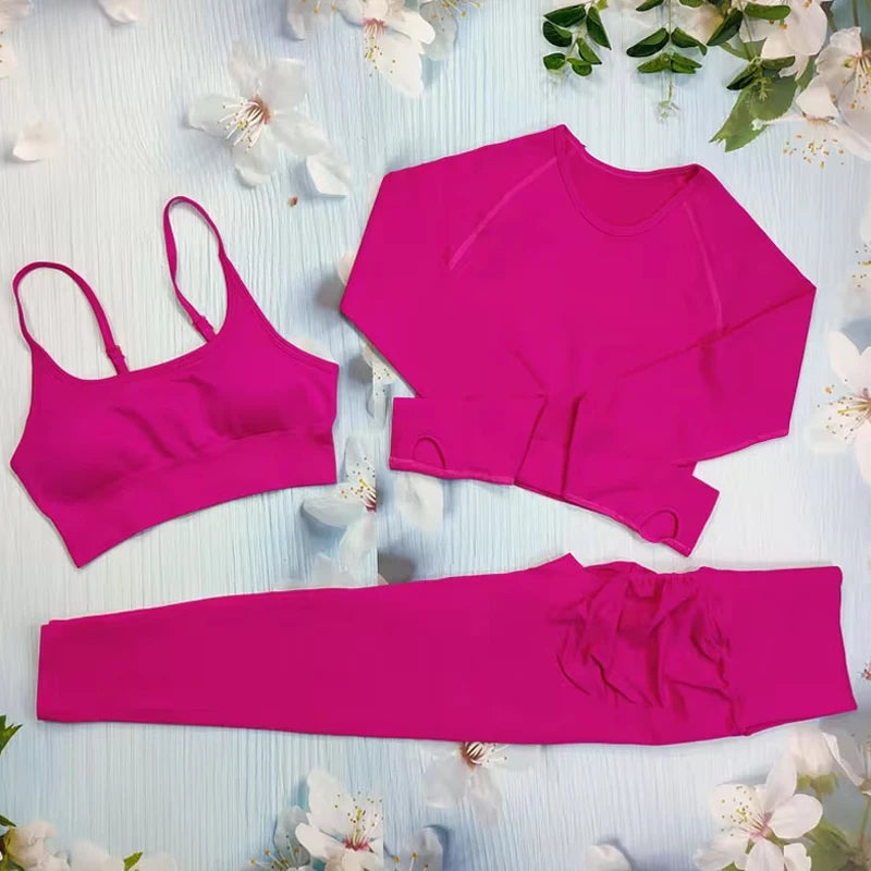 2/3/4Pcs Women's Tracksuit Seamless Yoga Set Leggings Sports Suit for Fitness Long Sleeve Top Gym Clothing Workout Sportswear.