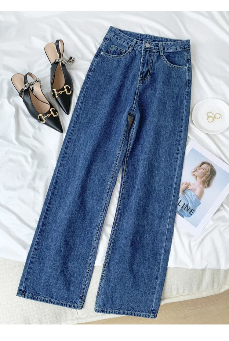 Vintage High-waisted Loose-fit Slimming Straight-leg Jeans For Women Trendy Long Trousers A Retro Flair.