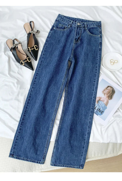 Vintage High-waisted Loose-fit Slimming Straight-leg Jeans For Women Trendy Long Trousers A Retro Flair.