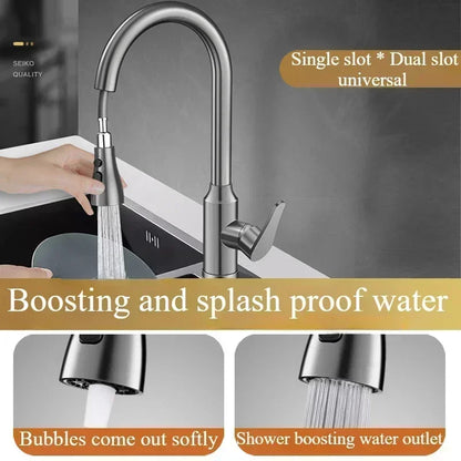 Kitchen Faucets Fine copper gun gray kitchen sink pull-out faucet household sink washbasin rotating hot and cold faucet