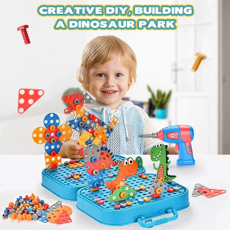 Children Toys Tool Set Electric Drill Screw Nut 3D Puzzle Toys Pretend Play Repair Tool Box Drilling Assembly Educational Toys.