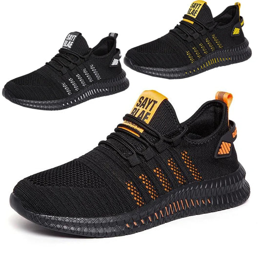 Men's sneakers lace-up flying woven through casual shoes vulcanized lightweight flat comfortable running shoes plus size 48.