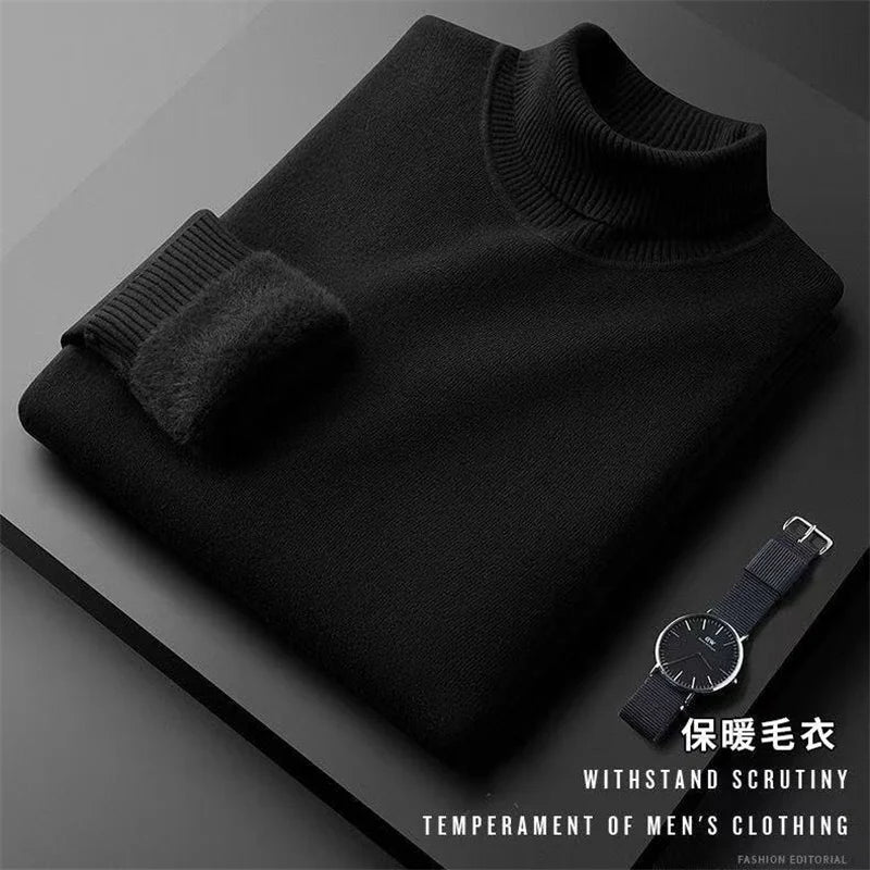 Turtleneck sweater men plus cashmere warm autumn and winter with boys men's black winter sweater base.